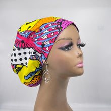 Load image into Gallery viewer, Niceroy SCRUB HAT CAP, pink yellow Multicolor Abstract Fabric Euro style nursing caps, healthcare hats protective hair covers, nurse gift