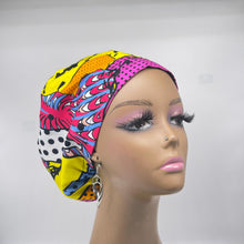 Load image into Gallery viewer, Niceroy SCRUB HAT CAP, pink yellow Multicolor Abstract Fabric Euro style nursing caps, healthcare hats protective hair covers, nurse gift