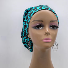 Load image into Gallery viewer, Niceroy Surgical SCRUB CAP Blue black Ankara Europe style nursing caps cotton African print fabric and satin lining option.