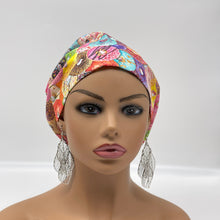 Load image into Gallery viewer, Surgical SCRUB HAT CAP, pink Europe style doughnuts cotton print fabric Euro hat multicolored satin lining option.