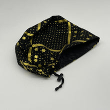 Load image into Gallery viewer, Niceroy surgical SCRUB HAT CAP, Europe style nursing caps black cotton,gold metallic stars fabric,satin lining option