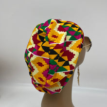 Load image into Gallery viewer, Niceroy surgical SCRUB HAT CAP,  Ankara Europe style pink cream black yellow white Kente African print fabric and satin lining option.