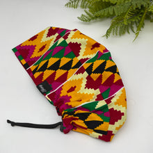 Load image into Gallery viewer, Niceroy surgical SCRUB HAT CAP,  Ankara Europe style pink cream black yellow white Kente African print fabric and satin lining option.