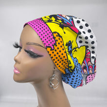 Load image into Gallery viewer, Niceroy SCRUB HAT CAP, pink yellow Multicolor Abstract Fabric Euro style nursing caps, healthcare hats protective hair covers, nurse gift