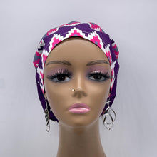Load image into Gallery viewer, Niceroy Surgical SCRUB CAP purple pink gray white Ankara Europe style nursing caps cotton African print fabric and satin lining option.