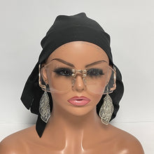Load image into Gallery viewer, Satin Lined 2XL JUMBO PONY SCRUB Cap, solid black cotton surgical nursing hat satin lining option for Extra long/thick Hair/Locs