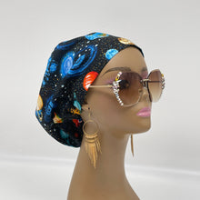 Load image into Gallery viewer, Adjustable surgical OR SCRUB CAP, Solar System night sky Europe style Summer nursing caps  and satin lining option.