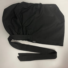 Load image into Gallery viewer, Satin Lined 2XL JUMBO PONY SCRUB Cap, solid black cotton surgical nursing hat satin lining option for Extra long/thick Hair/Locs
