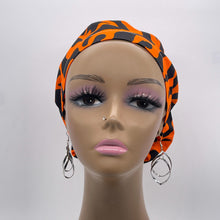 Load image into Gallery viewer, Niceroy Surgical SCRUB CAP orange black Ankara Europe style nursing caps cotton African print fabric and satin lining option.