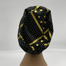 Load image into Gallery viewer, Niceroy surgical SCRUB HAT CAP, Europe style nursing caps black cotton,gold metallic stars fabric,satin lining option