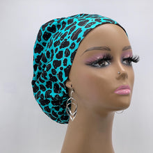 Load image into Gallery viewer, Niceroy Surgical SCRUB CAP Blue black Ankara Europe style nursing caps cotton African print fabric and satin lining option.