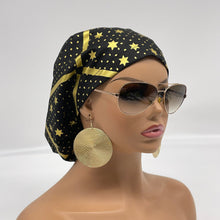 Load image into Gallery viewer, Niceroy surgical SCRUB HAT CAP, Europe style nursing caps black cotton,gold metallic stars fabric,satin lining option