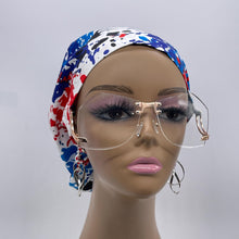 Load image into Gallery viewer, Niceroy SCRUB HAT CAP, red blue white paint splatter Europe Euro style nursing caps, healthcare hats protective hair covers, nurse gift.