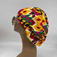 Load image into Gallery viewer, Niceroy surgical SCRUB HAT CAP,  Ankara Europe style pink cream black yellow white Kente African print fabric and satin lining option.