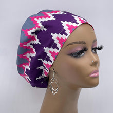 Load image into Gallery viewer, Niceroy Surgical SCRUB CAP purple pink gray white Ankara Europe style nursing caps cotton African print fabric and satin lining option.