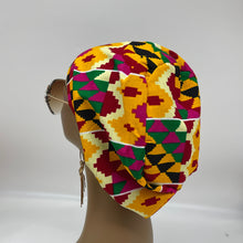 Load image into Gallery viewer, Niceroy surgical SCRUB HAT CAP,  Ankara Europe style pink cream black yellow white Kente African print fabric and satin lining option.