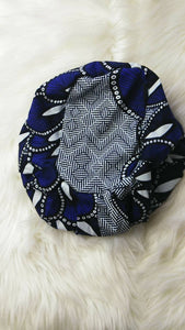 Niceroy Surgical SCRUB HAT CAP, Ankara Europe style nursing caps, 100% cotton fabric, satin lining option Royal blue and white African Print