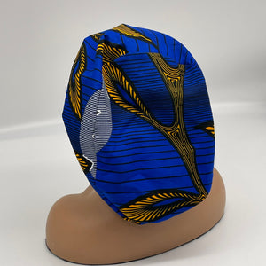 Niceroy surgical SCRUB HAT CAP,  Ankara Europe style nursing caps royal blue yellow cotton and satin lining option African Print