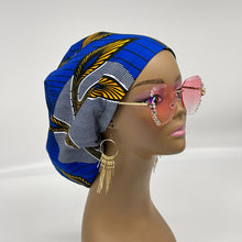 Load image into Gallery viewer, Niceroy surgical SCRUB HAT CAP,  Ankara Europe style nursing caps royal blue yellow cotton and satin lining option African Print
