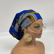 Load image into Gallery viewer, Niceroy surgical SCRUB HAT CAP,  Ankara Europe style nursing caps royal blue yellow cotton and satin lining option African Print