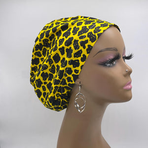 Niceroy Surgical SCRUB CAP Yellow black Ankara Europe style nursing caps cotton African print fabric and satin lining option.