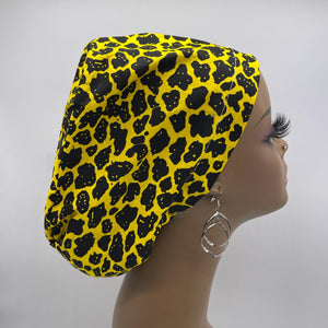 Niceroy Surgical SCRUB CAP Yellow black Ankara Europe style nursing caps cotton African print fabric and satin lining option.