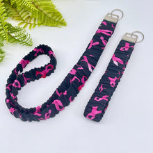 Load image into Gallery viewer, Handmade Cotton Scrunchie Lanyard Keychain Set: Floral Abstract Checkered Prints