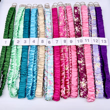 Load image into Gallery viewer, Handmade Satin Scrunchie Lanyard Keychain: Solid and Floral Silk Prints