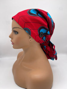 Ponytail Ankara PONY SCRUB CAP, cotton fabric surgical scrub hat pony nursing caps and satin lining option for locs, braid, long hair