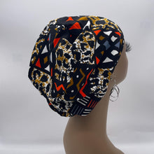 Load image into Gallery viewer, Niceroy Satin Lined surgical SCRUB HAT CAP, Black Brown Tribal Europe Euro style nursing caps, healthcare hats protective hair covers, nurse gift.