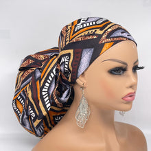 Load image into Gallery viewer, Jumbo Pony Scrub Cap - Brown Cotton Surgical Nursing Hat with Satin Lining