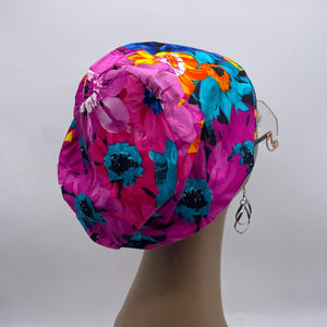 Niceroy SCRUB HAT CAP, pink blue Multicolor Floral Euro style nursing caps, healthcare hats protective hair covers, nurse gift