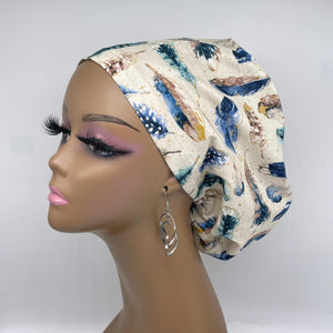 Niceroy Satin Lined surgical SCRUB HAT CAP, Europe style nursing caps made with cream feathers Cotton fabric and  bonnet chemo hat