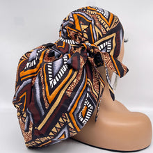 Load image into Gallery viewer, Jumbo Pony Scrub Cap - Brown Cotton Surgical Nursing Hat with Satin Lining