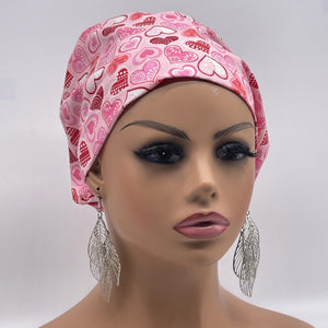 Niceroy Satin Lined VALENTINE EUROPE Style Adjustable SCRUB Cap nursing hats, Love Heart Cotton print fabrics and  Euro style caps