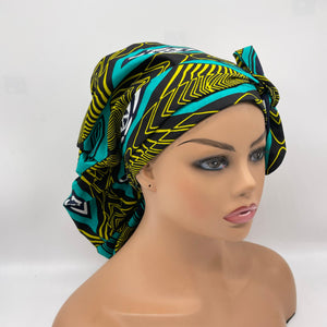 Ponytail Ankara PONY SCRUB CAP, cotton fabric surgical scrub hat pony nursing caps and satin lining option for locs, braid, long hair