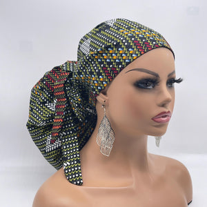 2XL JUMBO PONY Scrub Cap, brown cream surgical nursing hat and satin lining option for Extra long/thick Hair/Locs