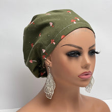Load image into Gallery viewer, Niceroy Surgical SCRUB CAP Green beige Mushroom Europe style nursing caps cotton fabric and satin lining option.