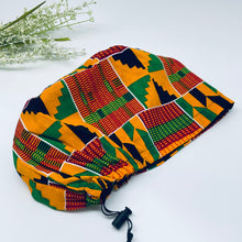Load image into Gallery viewer, Niceroy Satin LinedKente surgical SCRUB HAT Red Green Yellow Black Europe Euro style nursing cap with