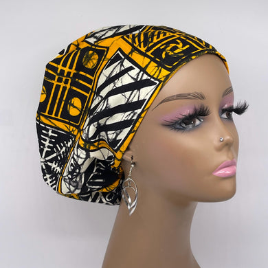 Niceroy Surgical SCRUB CAP cream yellow black Ankara Europe style nursing caps African print fabric and satin lining option.