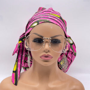 2XL JUMBO PONY SCRUB Cap, pink yellow cotton fabric surgical nursing hat satin lining option for Extra long/thick Hair/Locs