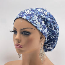 Load image into Gallery viewer, Niceroy Satin Lined Surgical SCRUB CAP navy ceil light blue floral Europe style nursing caps fabric and
