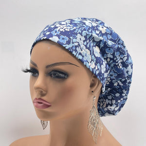 Niceroy Satin Lined Surgical SCRUB CAP navy ceil light blue floral Europe style nursing caps fabric and