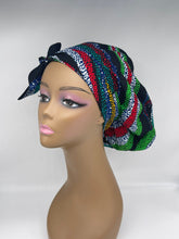 Load image into Gallery viewer, Ponytail PONY SCRUB HAT Cap, surgical scrub hat Ankara pony style nursing caps made with cotton fabric and satin lining option Long Hair