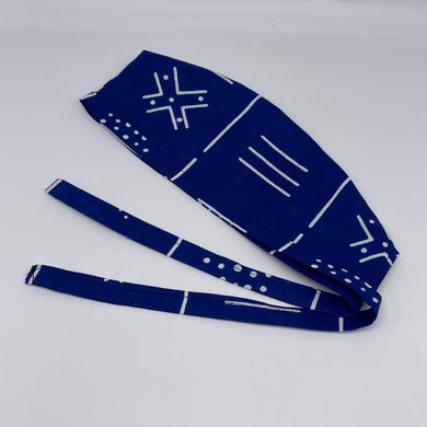 Royal blue and white unisex pixie Men surgical SCRUB HAT CAP, nursing caps, tie back cap, satin lining option African print men scrub cap