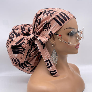 2XL JUMBO PONY SCRUB Cap, Tribal cotton fabric surgical nursing hat satin lining option for Extra long/thick Hair/Locs