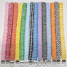 Load image into Gallery viewer, Gingham Scrunchie Lanyard - Cotton Keychain Holder &amp; Badge Strap