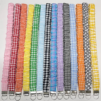 Gingham Scrunchie Lanyard - Cotton Keychain Holder & Badge Strap