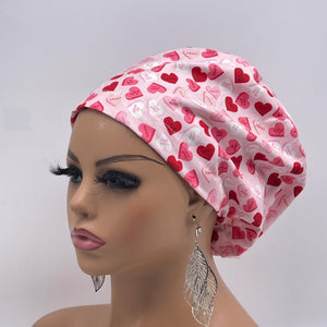 Niceroy Satin Lined VALENTINE EUROPE Style Adjustable SCRUB Cap nursing hats, Love Heart Cotton print fabrics and  Euro style caps