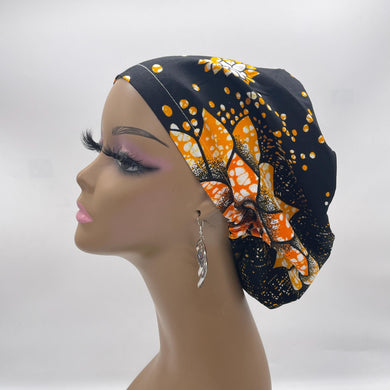 Niceroy Satin Lined surgical SCRUB HAT CAP, Black Yellow Orange Europe Euro style nursing caps, healthcare hats protective hair covers, nurse gift.